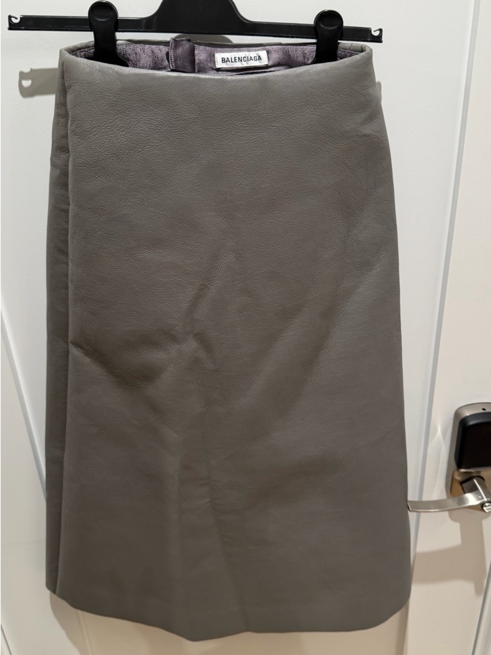 Balenciaga Grey Leather A-Line Skirt